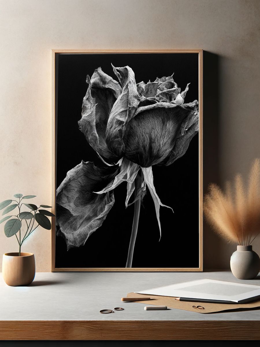 Withered Rose Black-White Print. — room view 2