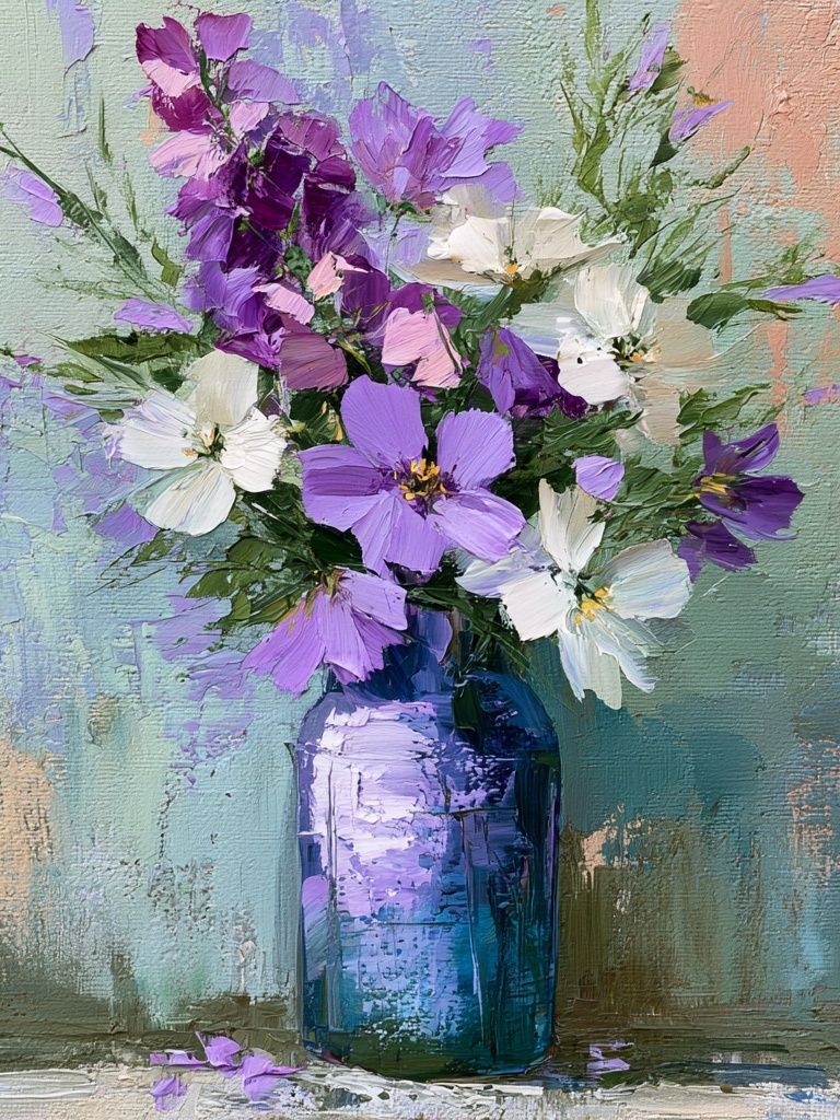 Purple Wildflower Vase Illustration Poster. poster — botanical art