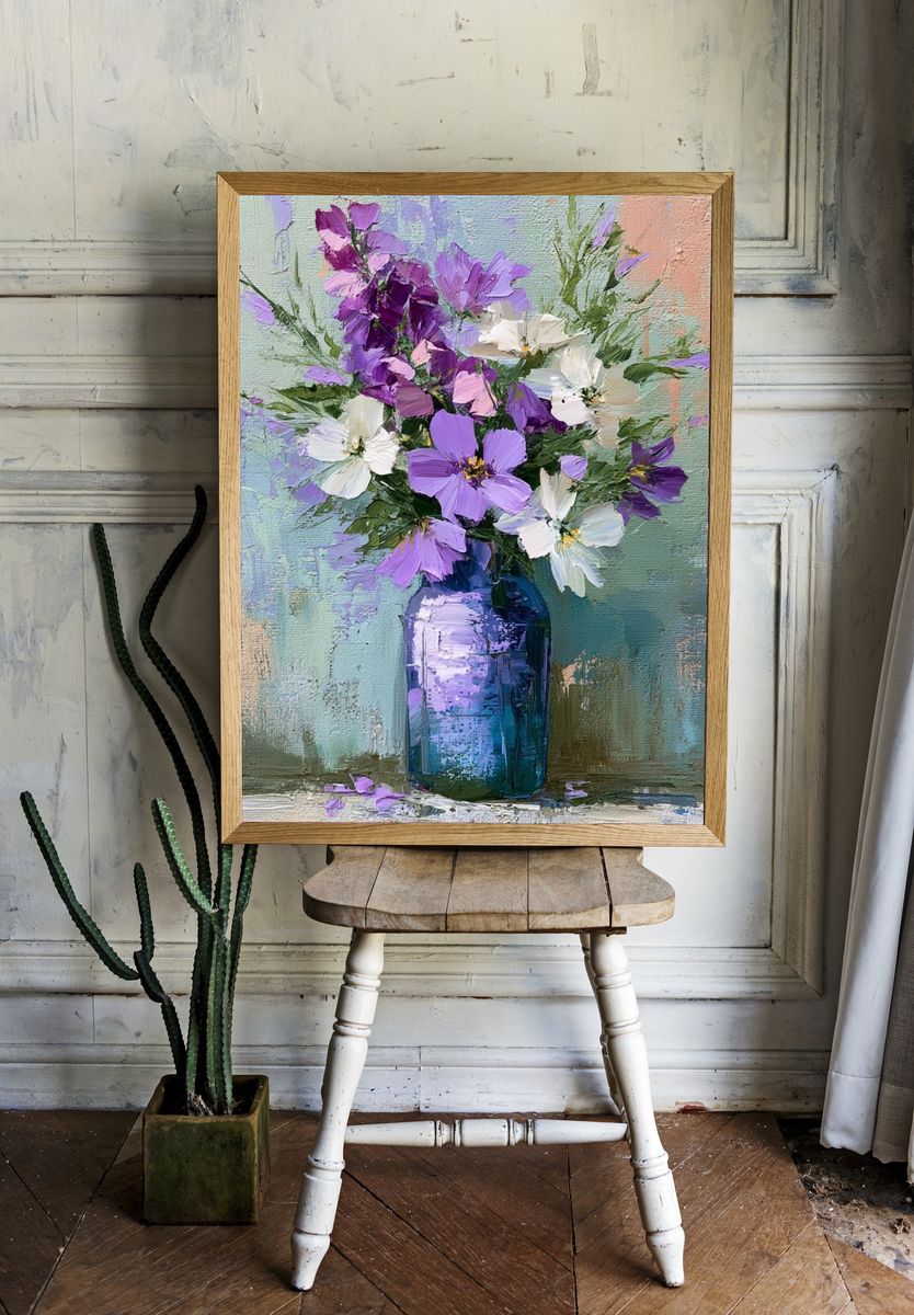 Purple Wildflower Vase Illustration Poster. — room view 1
