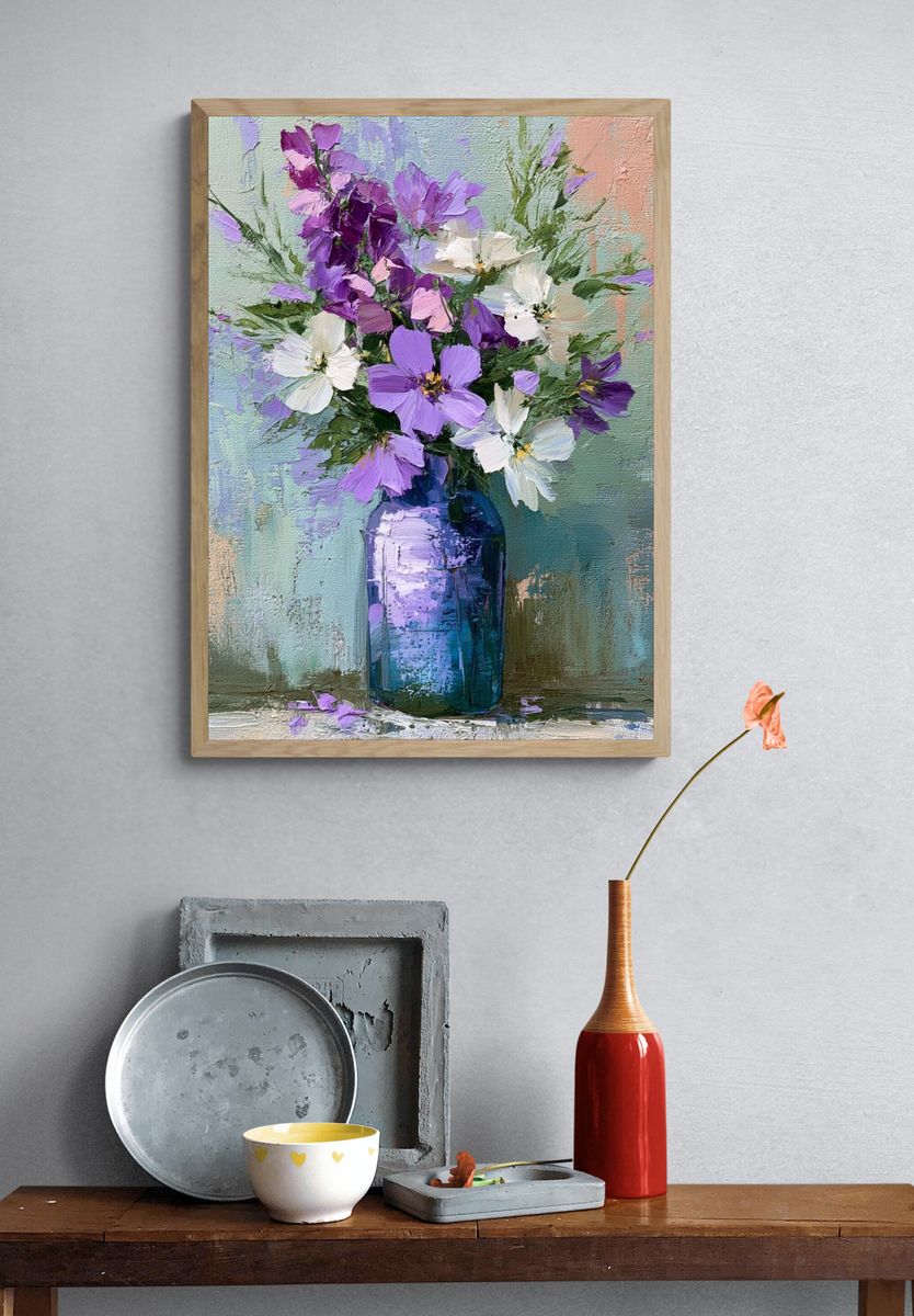 Purple Wildflower Vase Illustration Poster. — room view 3