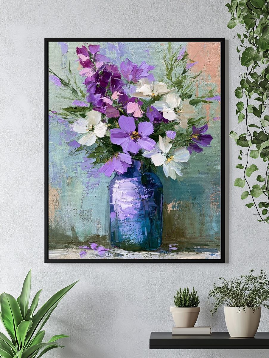 Purple Wildflower Vase Illustration Poster. — room view 4