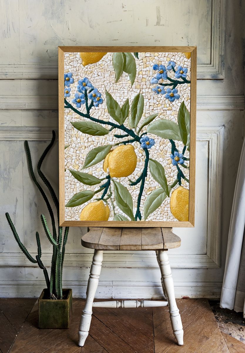 Lemon Blossom Mosaic Print. — room view 1