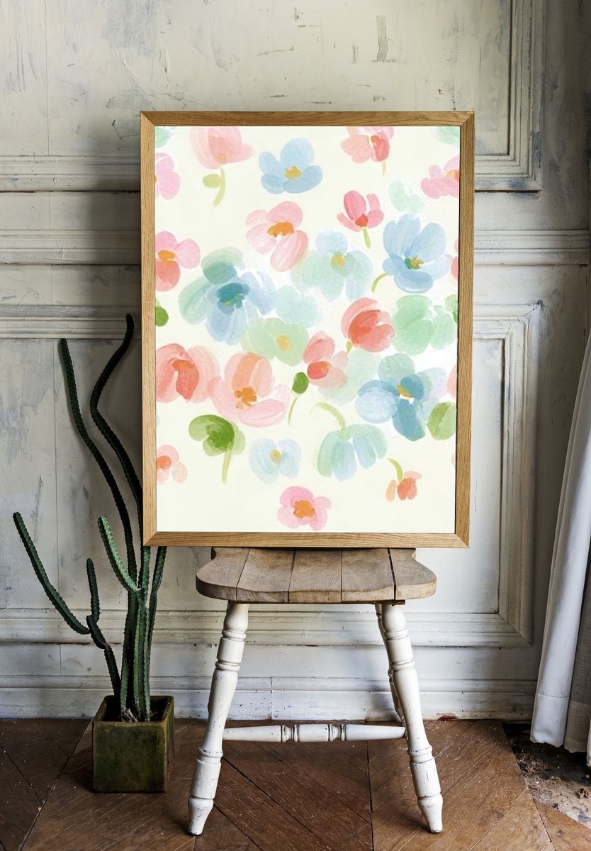 Pastel Floral Watercolor Print. room preview