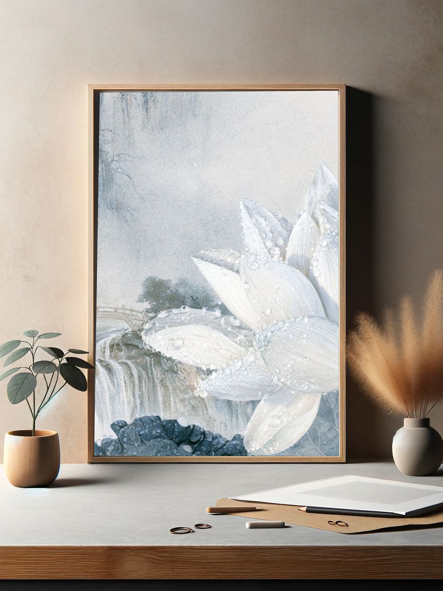 White Lotus Waterfall Print. — room view 2