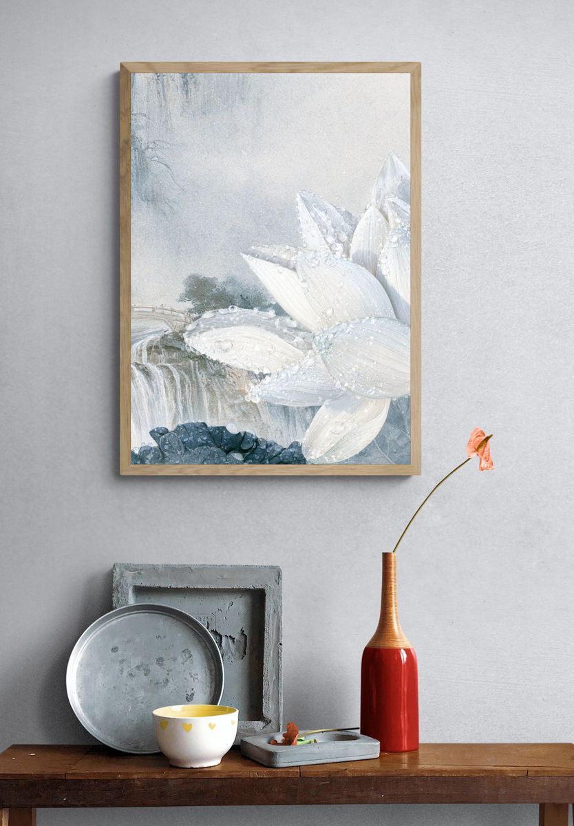 White Lotus Waterfall Print. — room view 3
