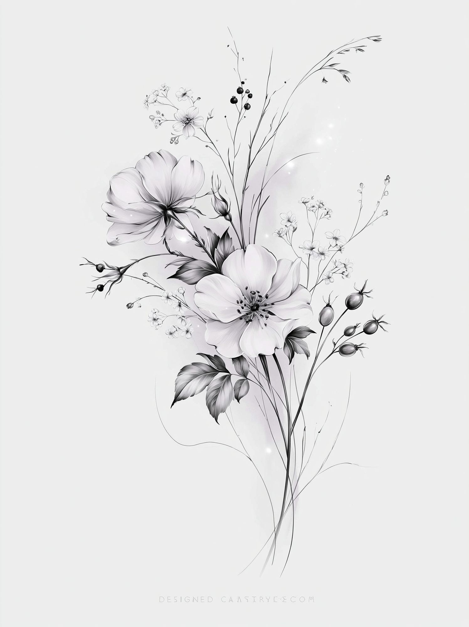 Monochrome Wildflower Botanical Print. poster detail
