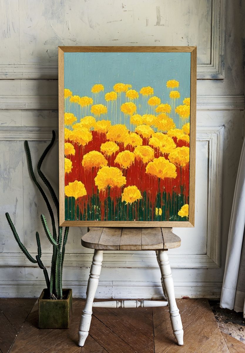Golden Wildflowers Contemporary Print. room preview