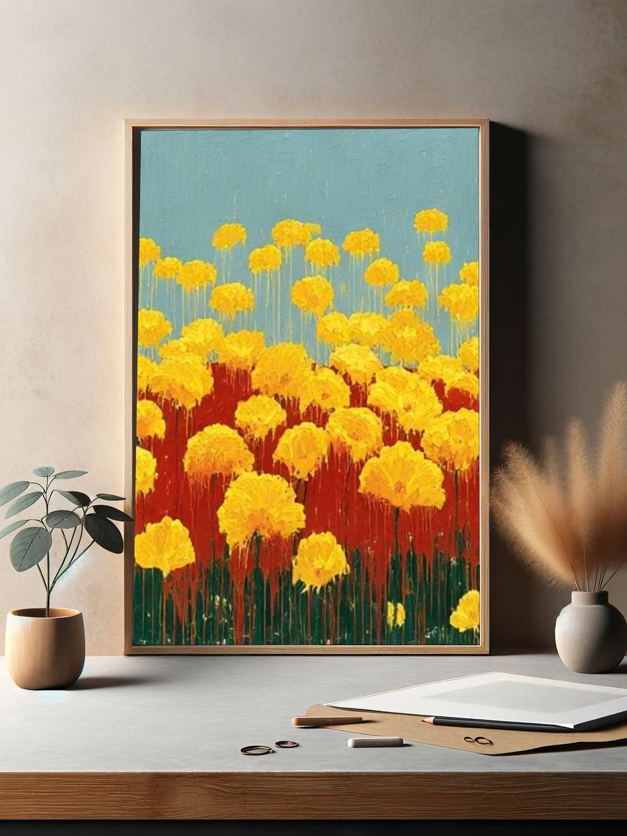 Golden Wildflowers Contemporary Print. — room view 2