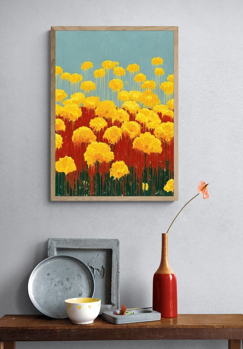 Golden Wildflowers Contemporary Print. — room view 3
