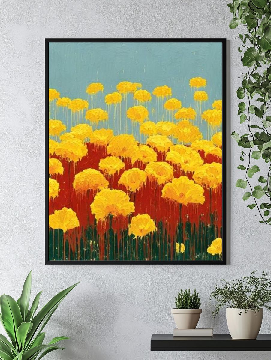 Golden Wildflowers Contemporary Print. — room view 4