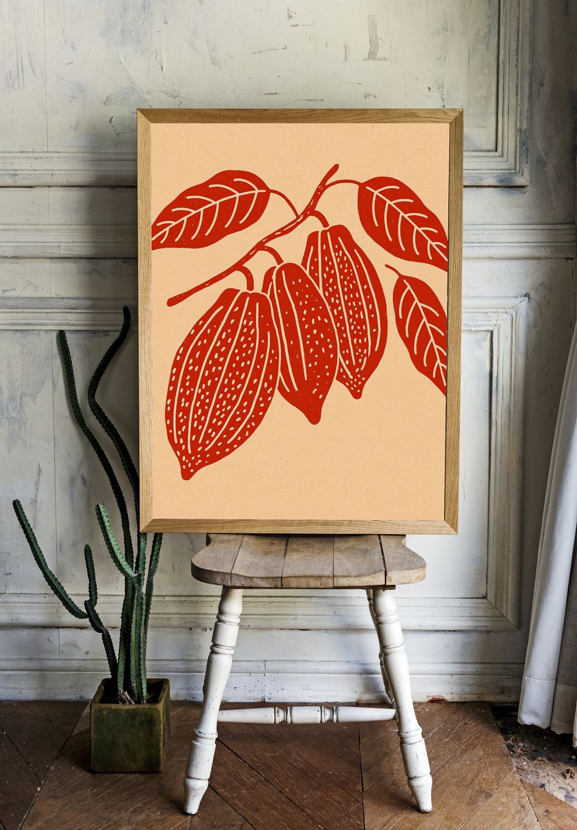 Red Botanical Branch Print. — room view 1