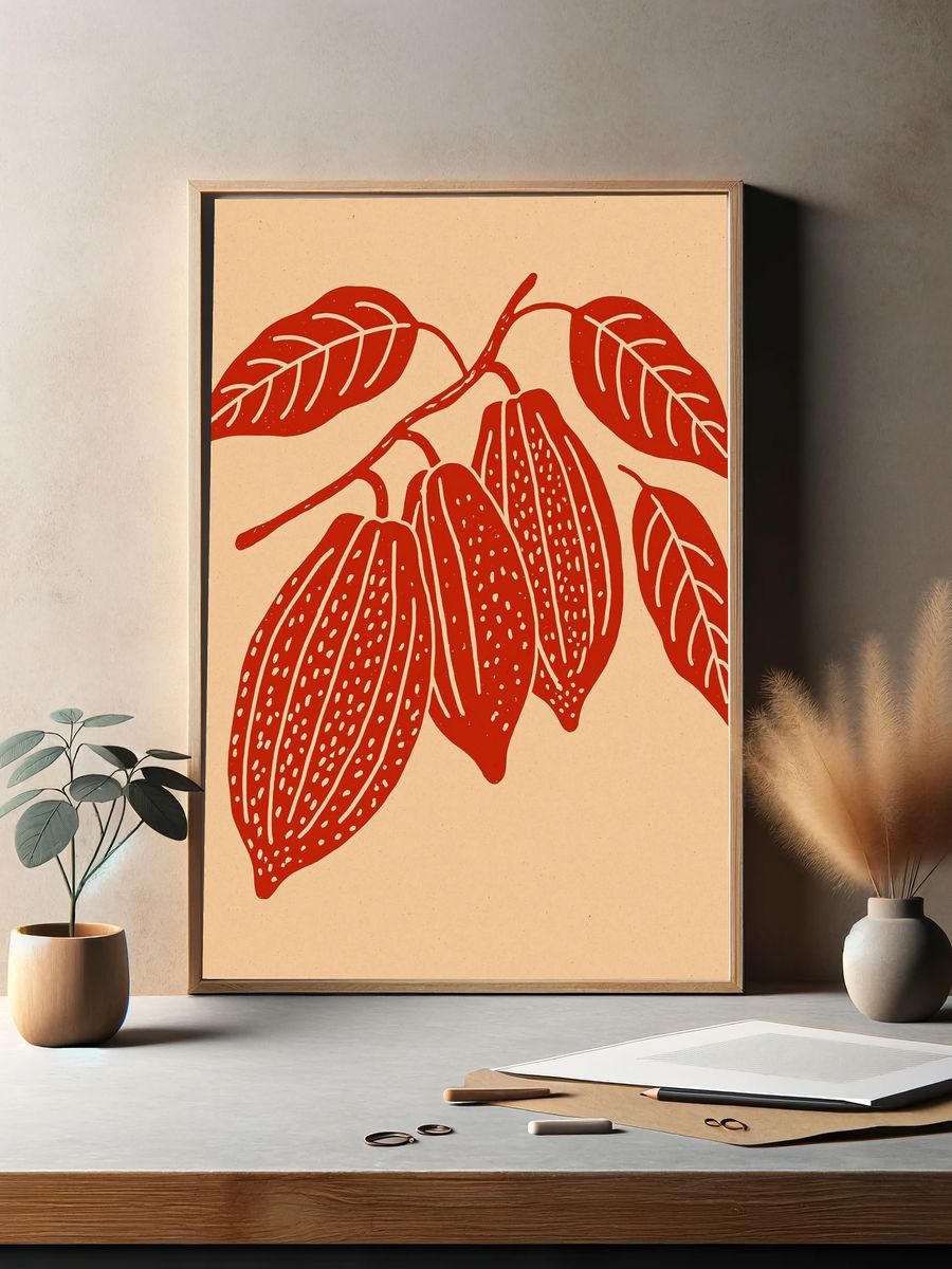 Red Botanical Branch Print. — room view 2