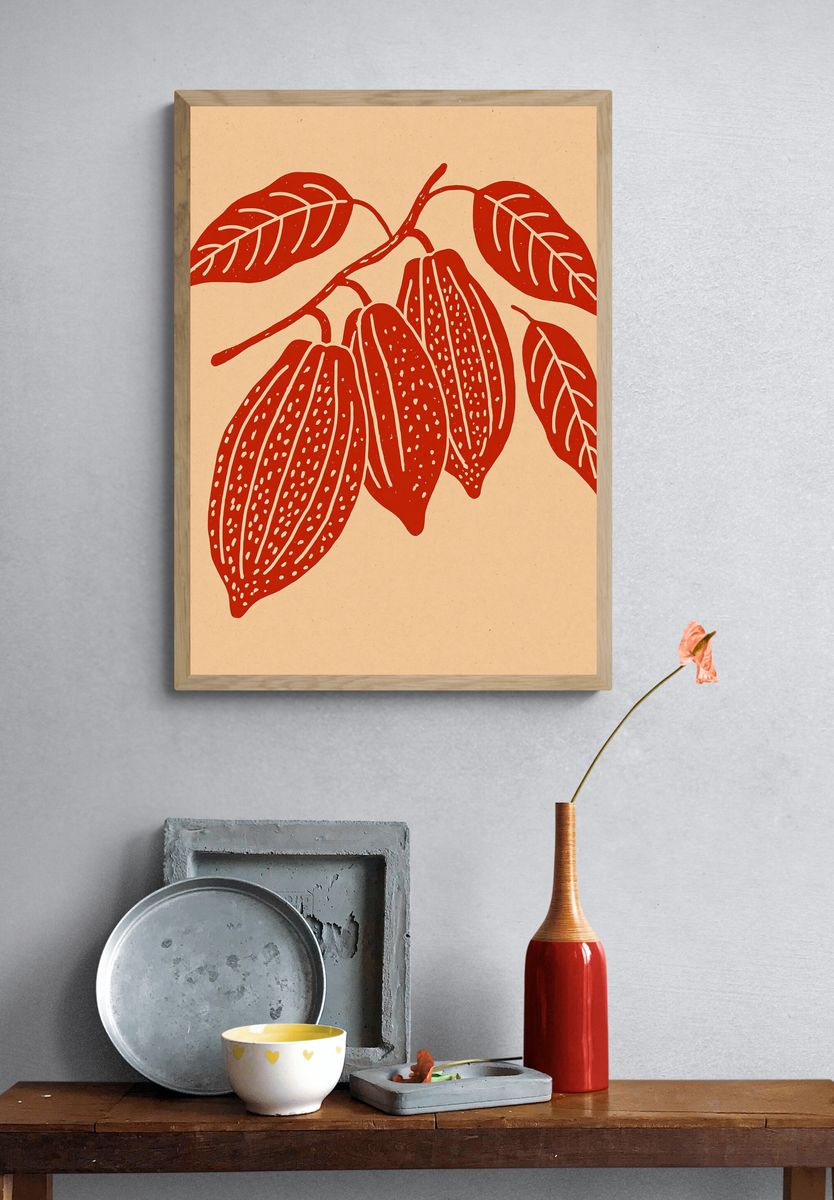Red Botanical Branch Print. — room view 3