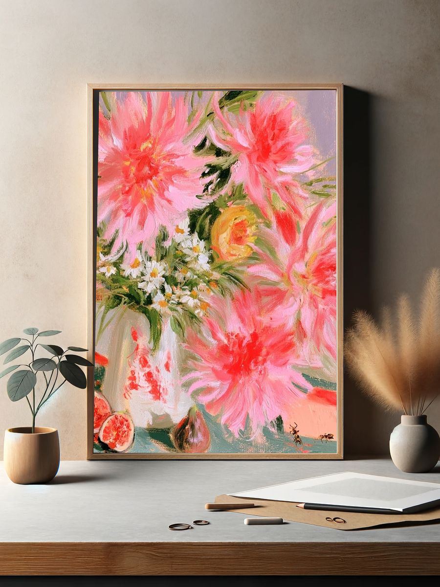 Pink Floral Still Life Poster. — room view 2