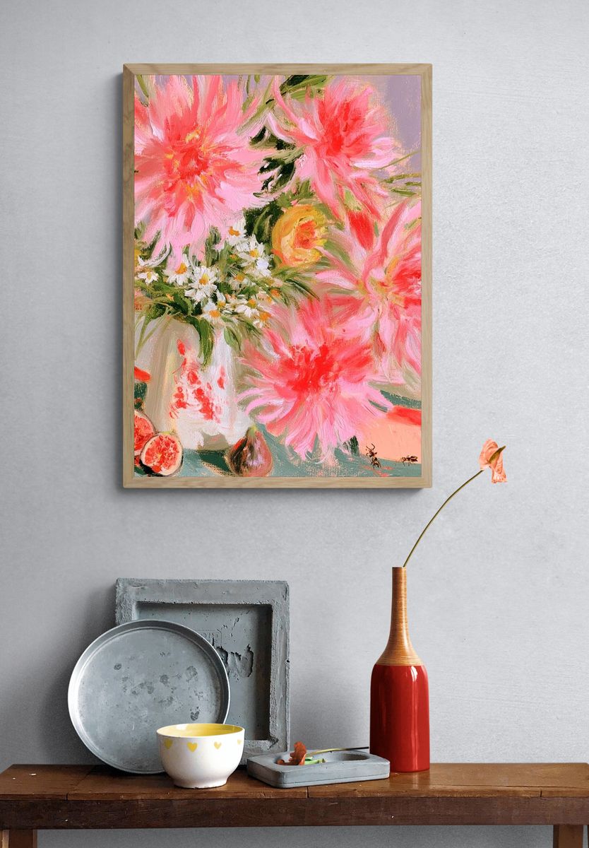 Pink Floral Still Life Poster. — room view 3