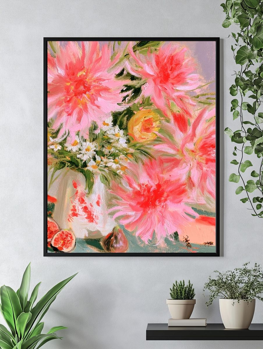 Pink Floral Still Life Poster. — room view 4