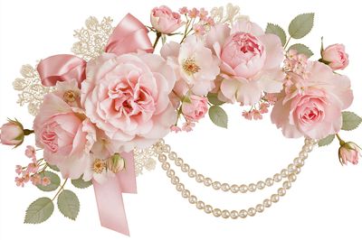 Pink Roses and Pearls Floral Print.