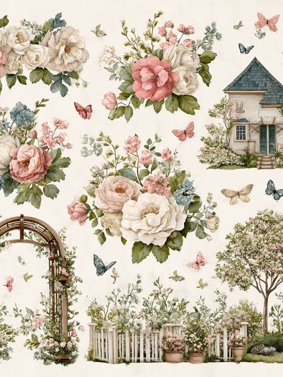 English Garden Watercolor Poster. poster print
