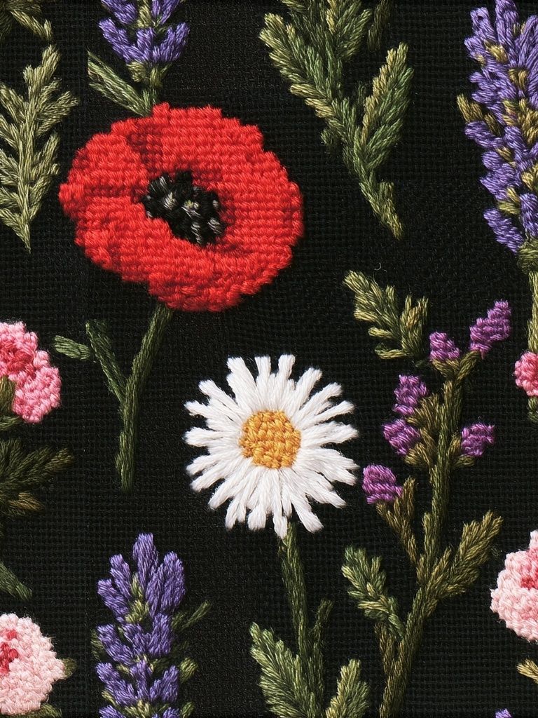 Embroidered Wildflower Botanical Print. poster — botanical art