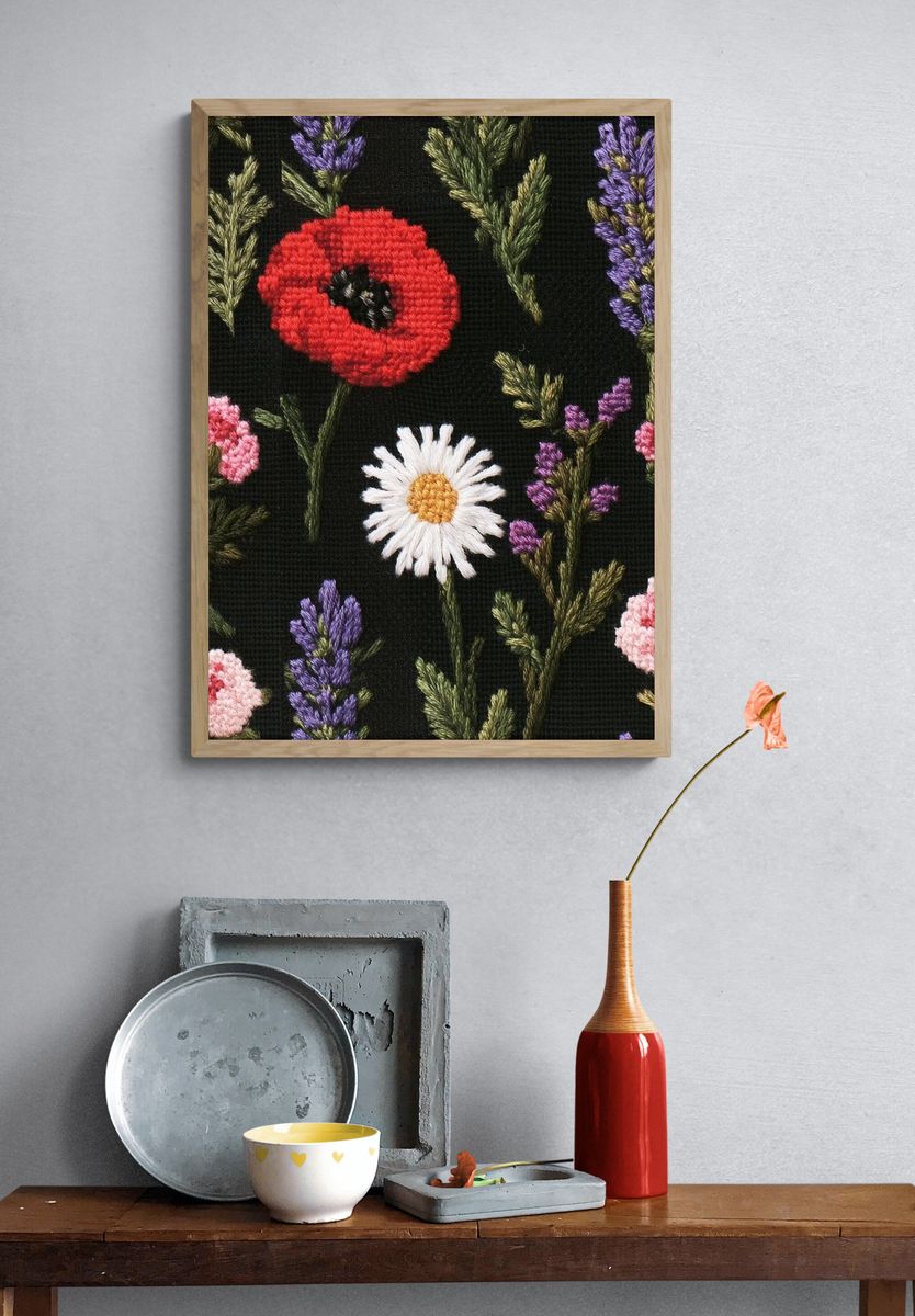 Embroidered Wildflower Botanical Print. — room view 3