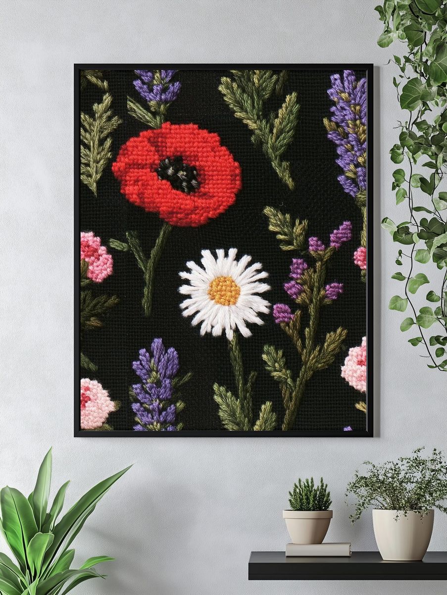 Embroidered Wildflower Botanical Print. — room view 4