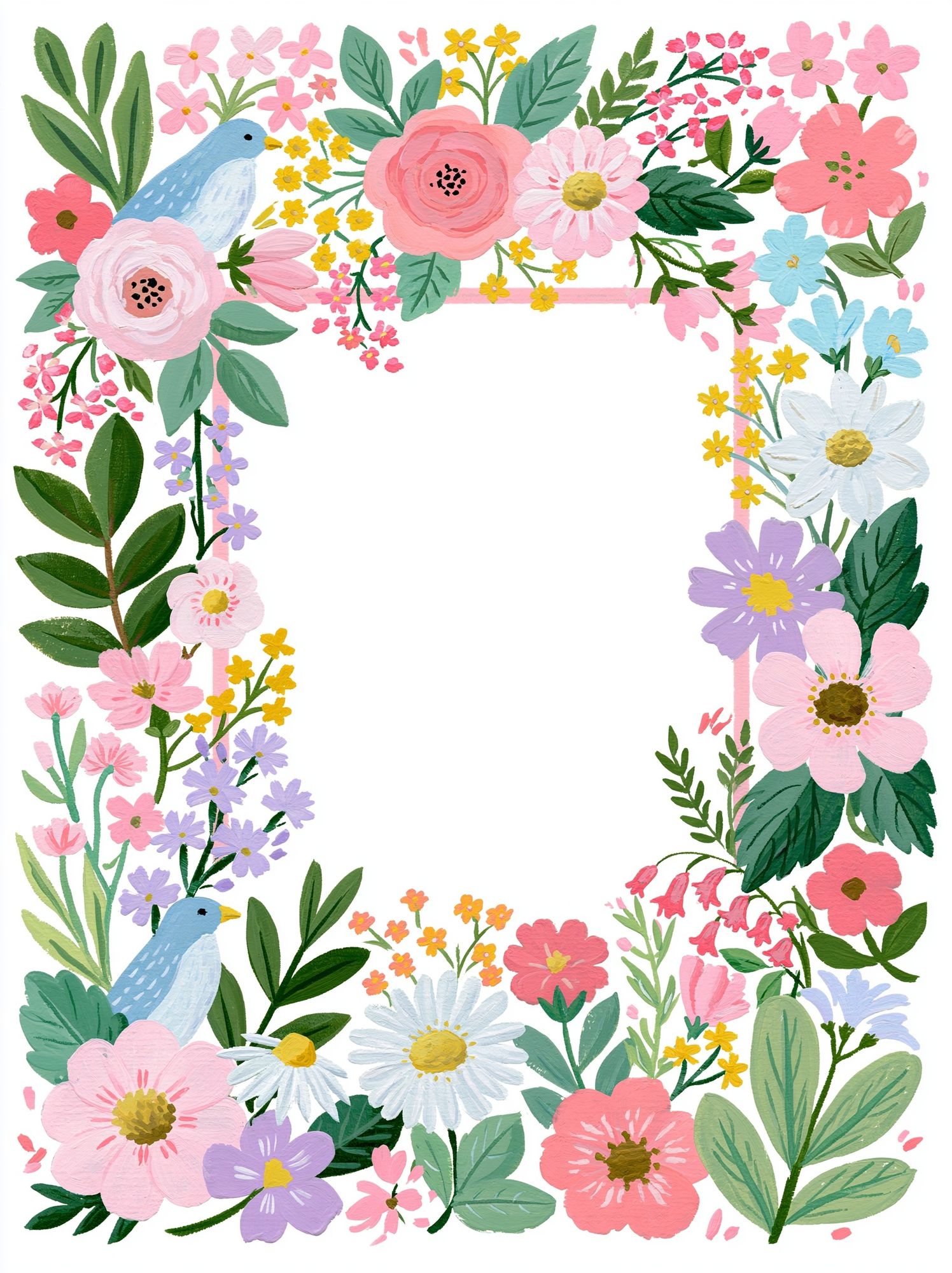 Floral Bird Frame Illustration Poster. poster — botanical art
