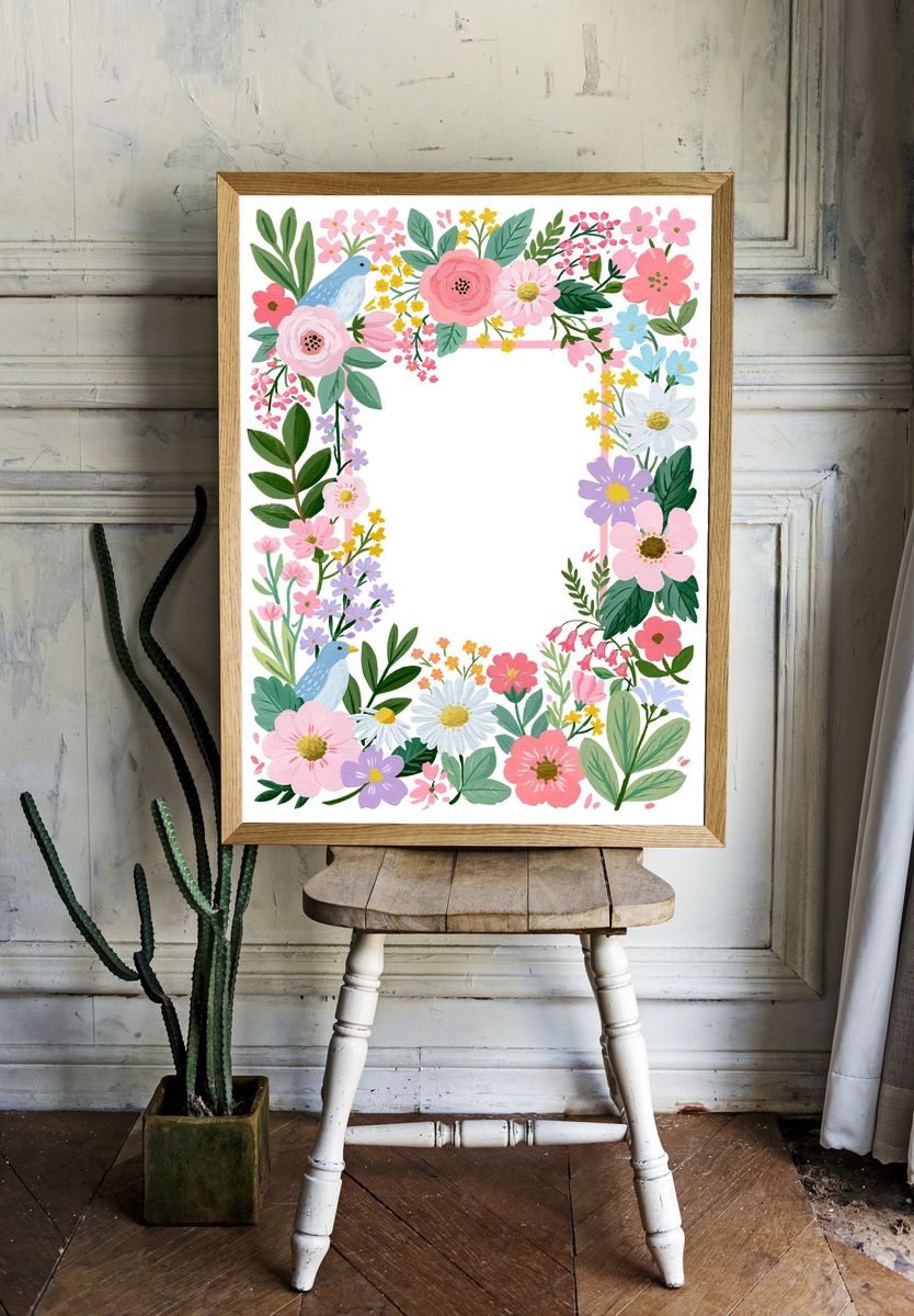 Floral Bird Frame Illustration Poster. — room view 1