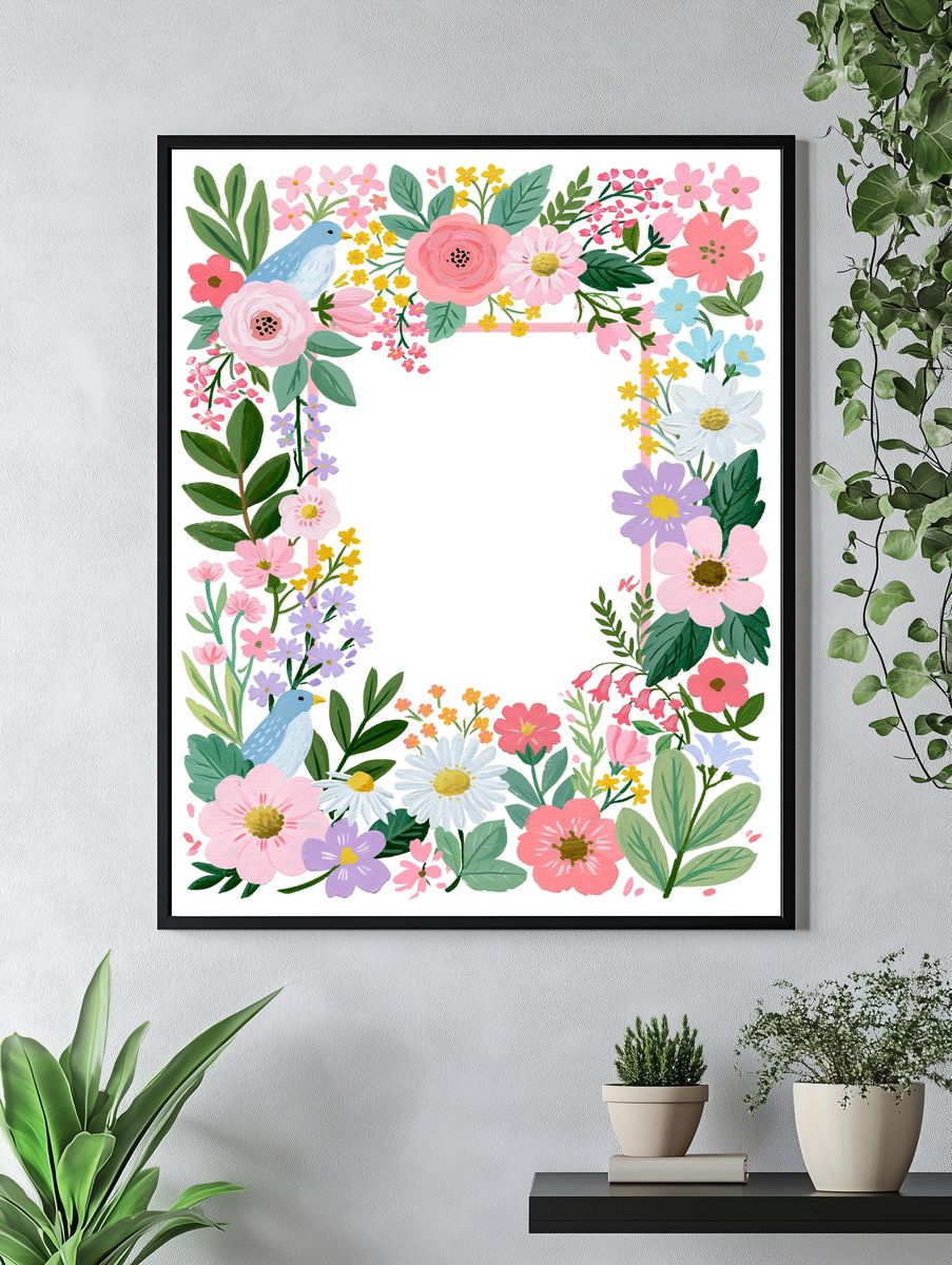 Floral Bird Frame Illustration Poster. — room view 4