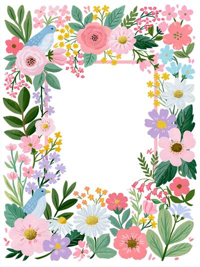 Floral Bird Frame Illustration Poster. poster