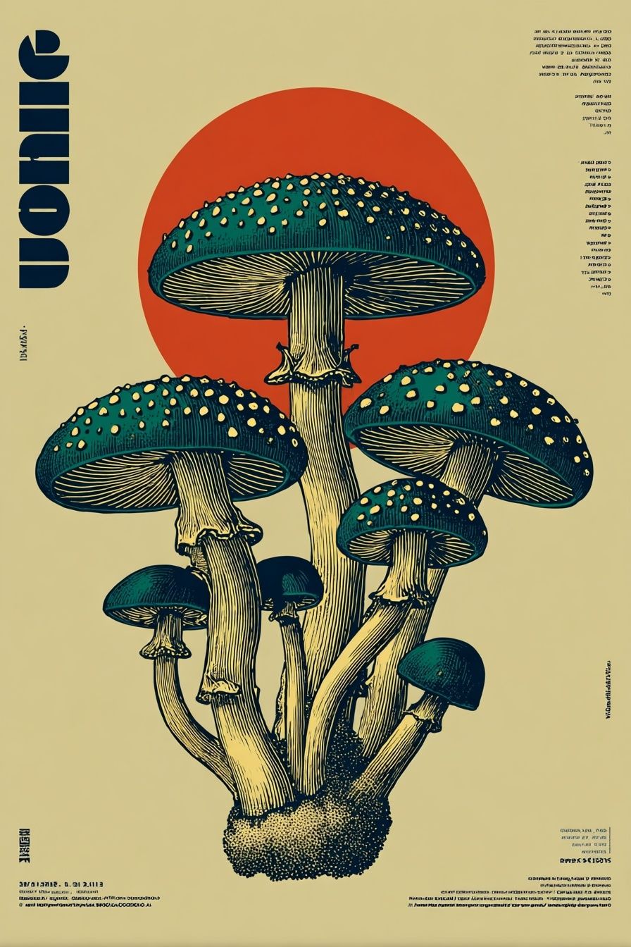 Mushroom Cluster Vintage Poster. poster — botanical art