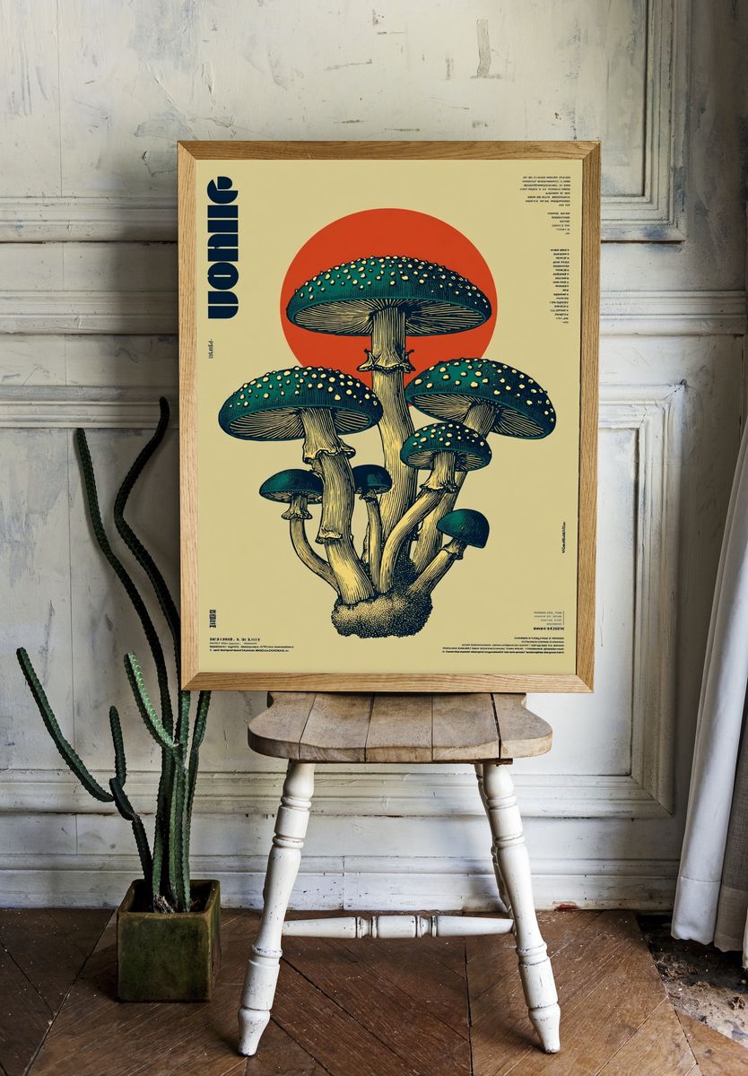 Mushroom Cluster Vintage Poster. — room view 1