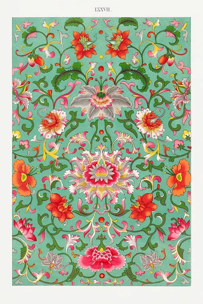 Colorful floral pattern, Examples Chinese. poster — botanical art