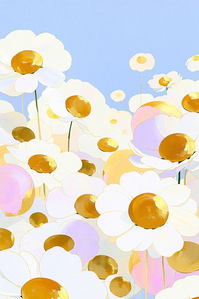 Pastel Daisy Field Illustration Poster.
