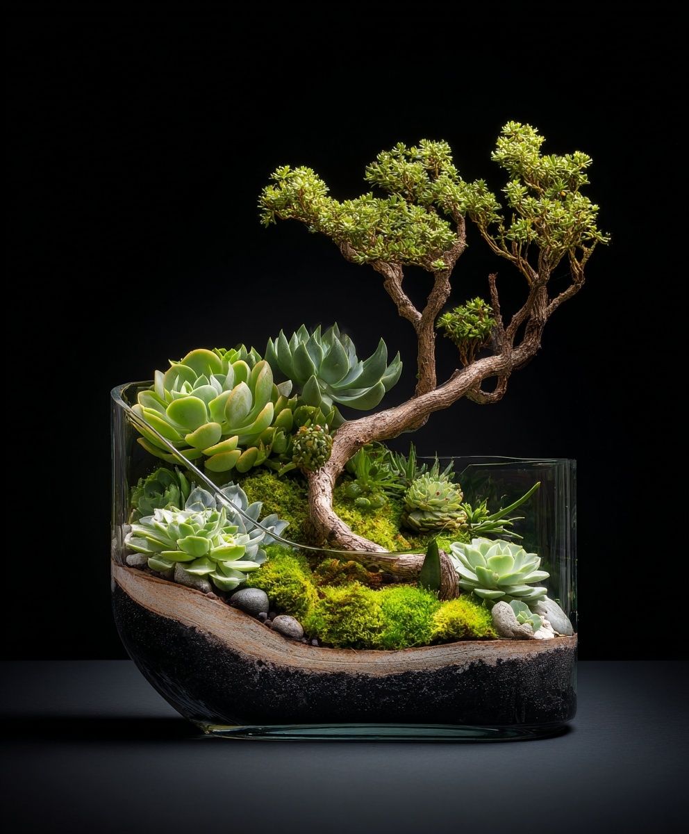 Succulent Bonsai Terrarium Photography Poster. poster detail
