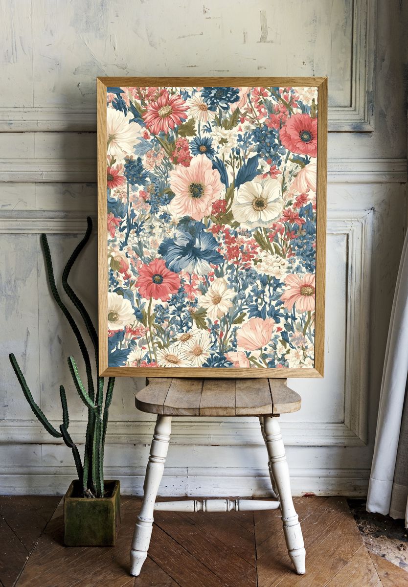 Pastel Wildflower Botanical Print. room preview