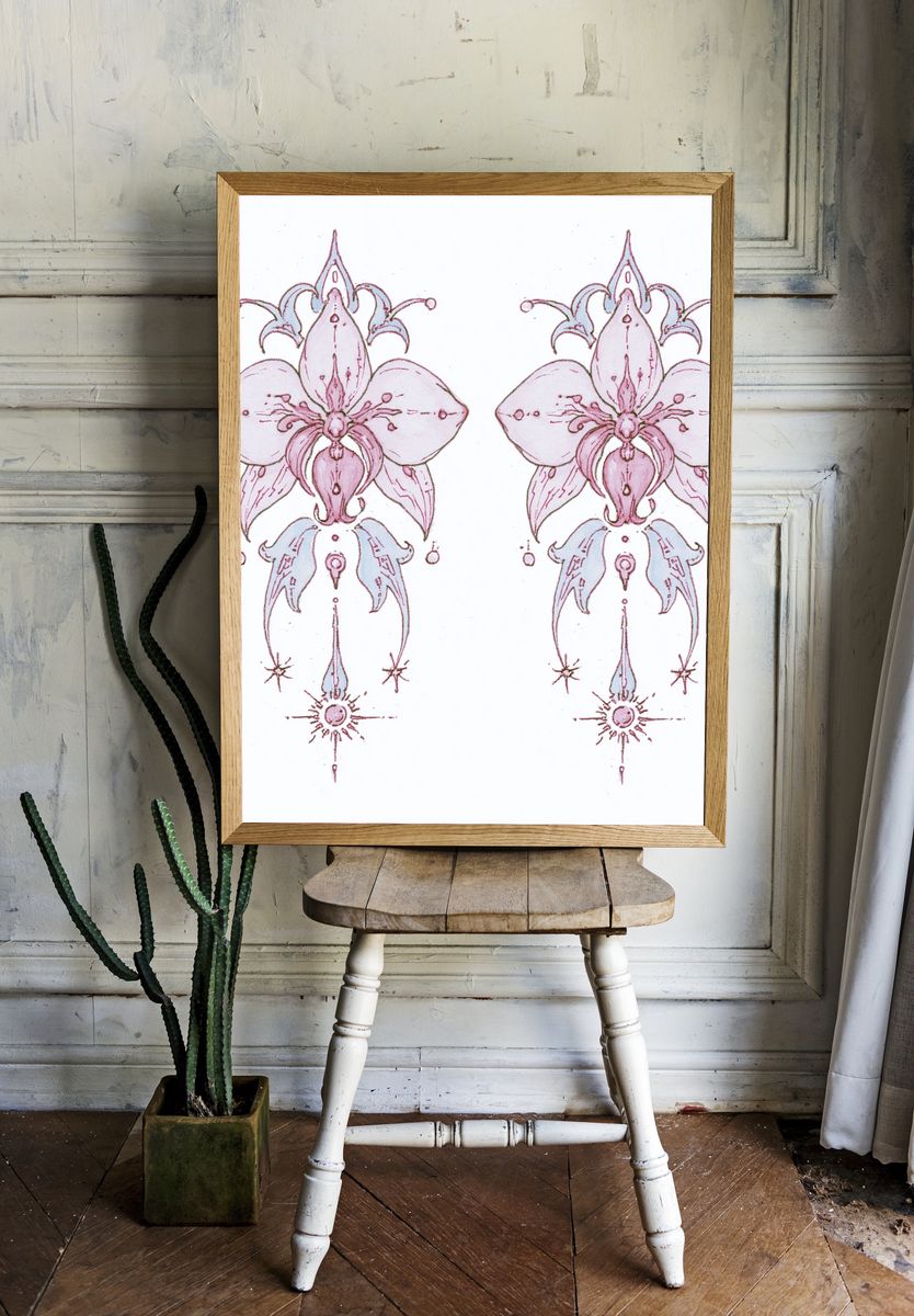 Twin Floral Line Art Poster. room preview