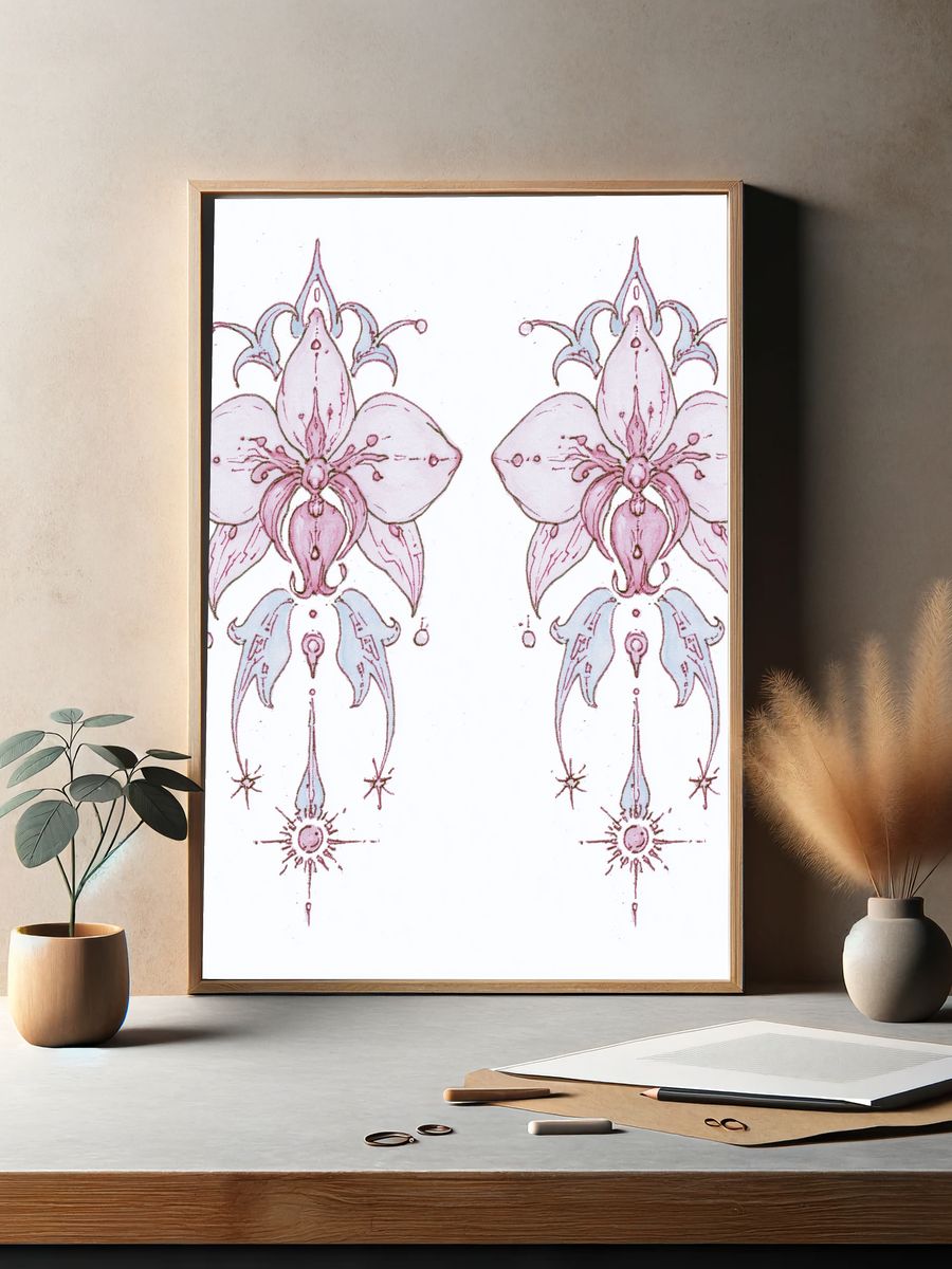 Twin Floral Line Art Poster. — room view 2
