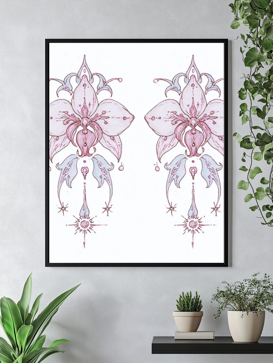 Twin Floral Line Art Poster. — room view 4