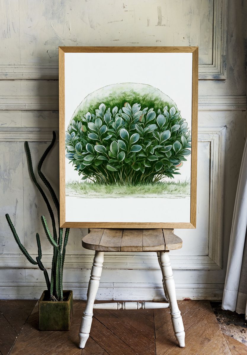 Lush Green Shrub Botanical Print. room preview