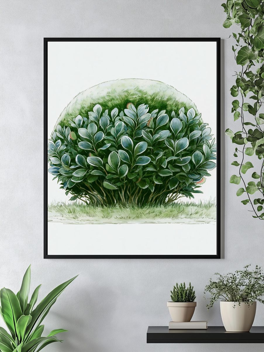 Lush Green Shrub Botanical Print. — room view 4