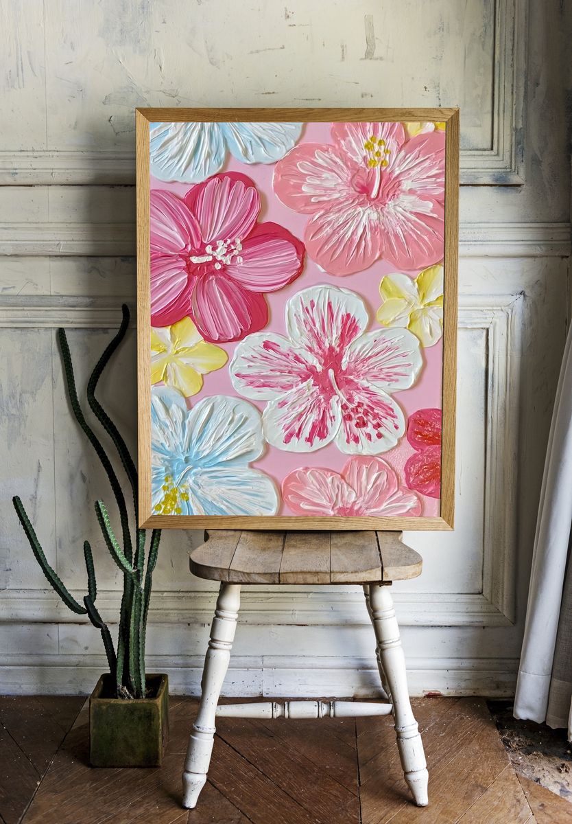 Pastel Hibiscus Floral Print. room preview