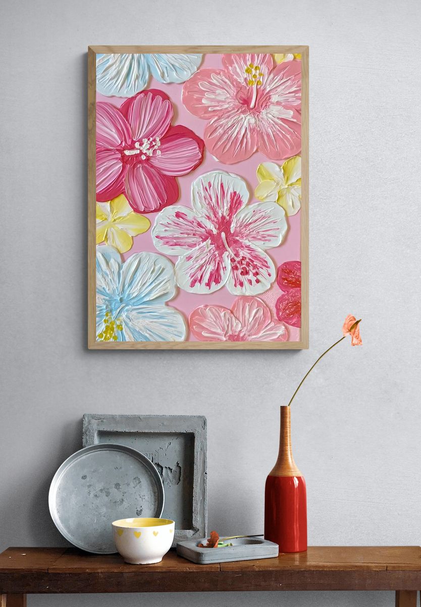 Pastel Hibiscus Floral Print. — room view 3
