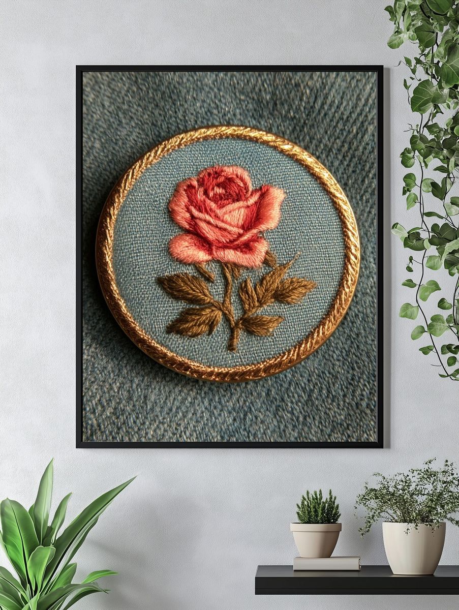Embroidered Rose Botanical Print. — room view 4