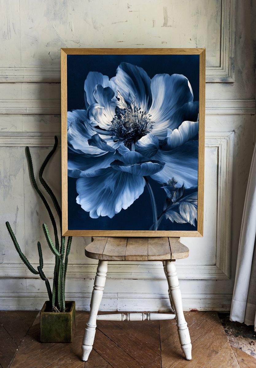 Blue Anemone Botanical Print. — room view 1