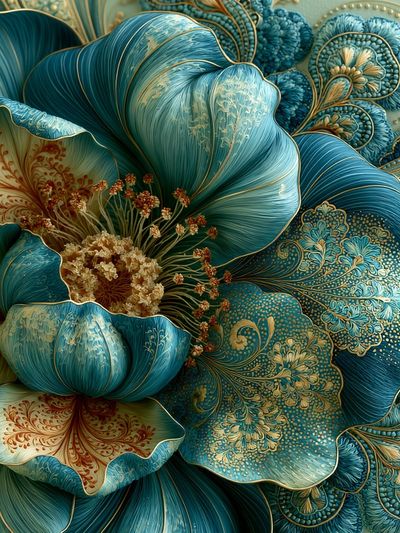 Teal Floral Bloom Illustration Poster. poster