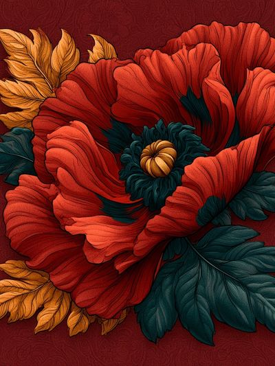 Crimson Poppy Botanical Poster. poster