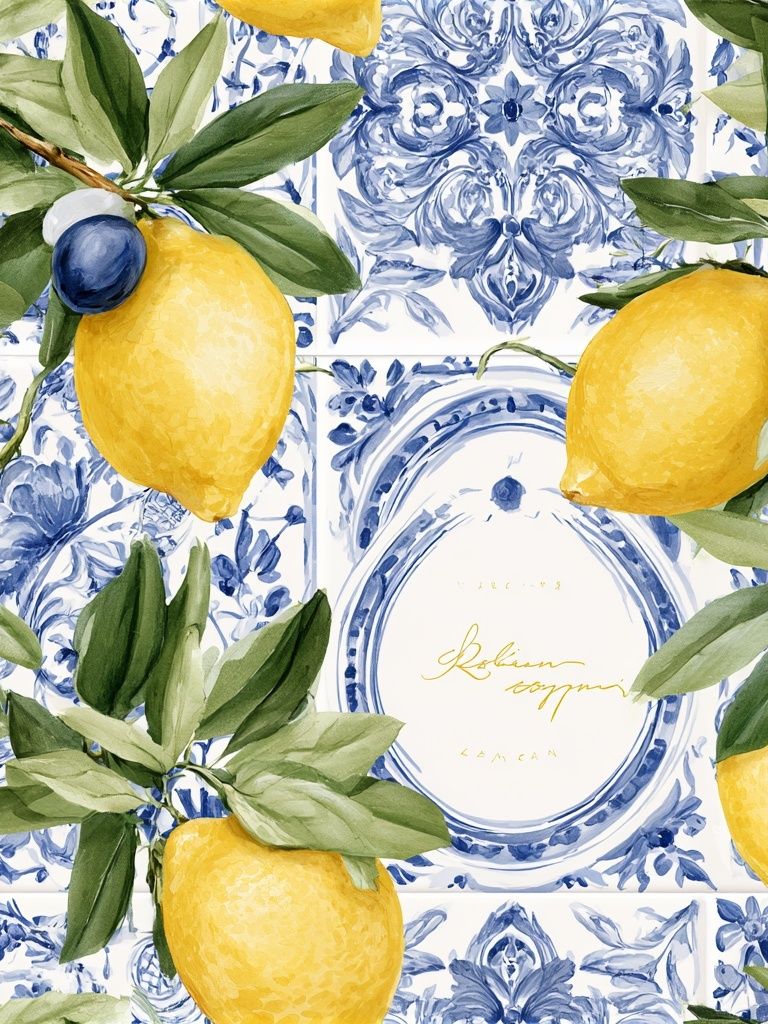 Lemon Tile Botanical Print. poster detail