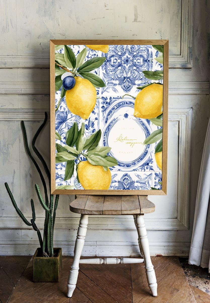 Lemon Tile Botanical Print. — room view 1