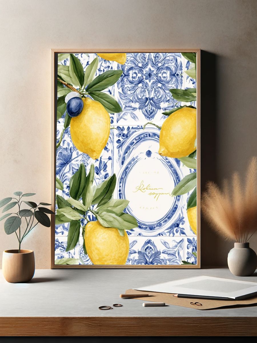 Lemon Tile Botanical Print. — room view 2