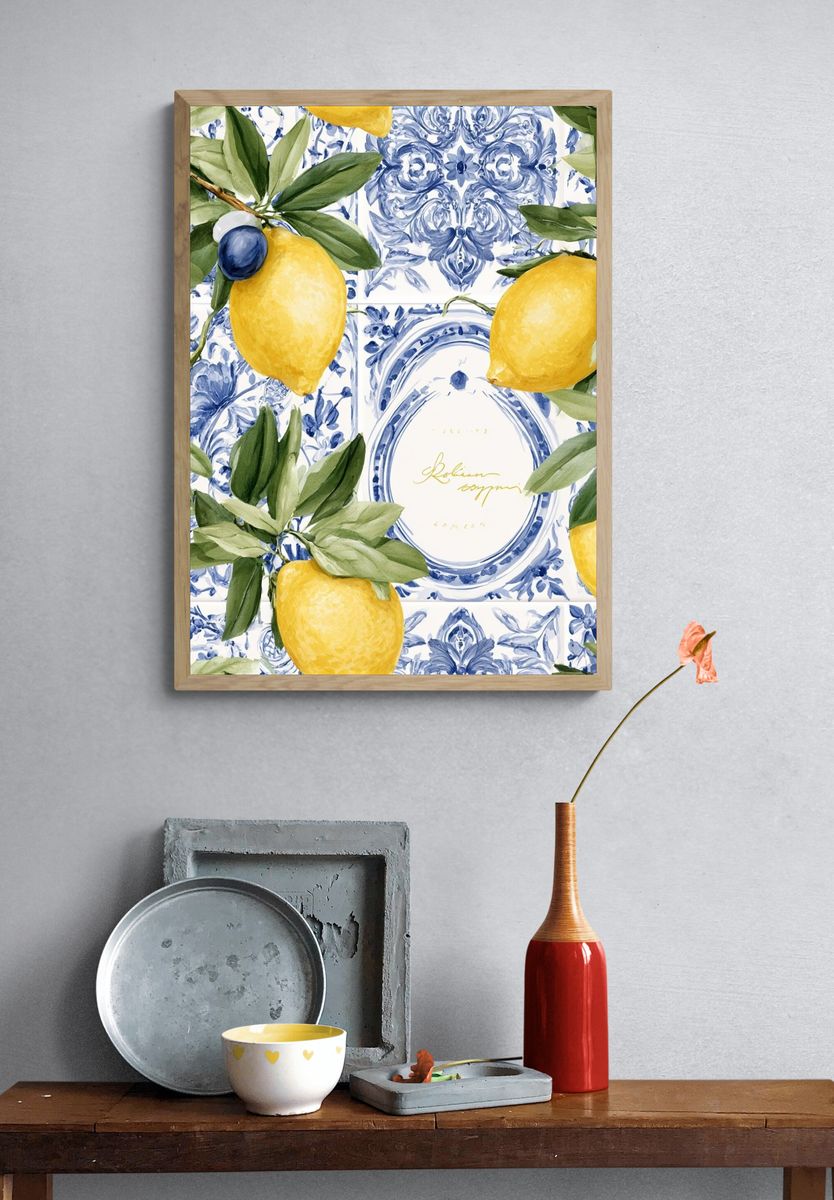 Lemon Tile Botanical Print. — room view 3